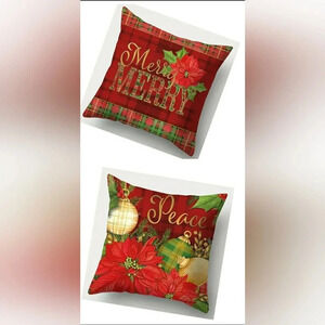 Christmas Holiday Floral Multicolor Red Accent Pillow Covers Set Of 2